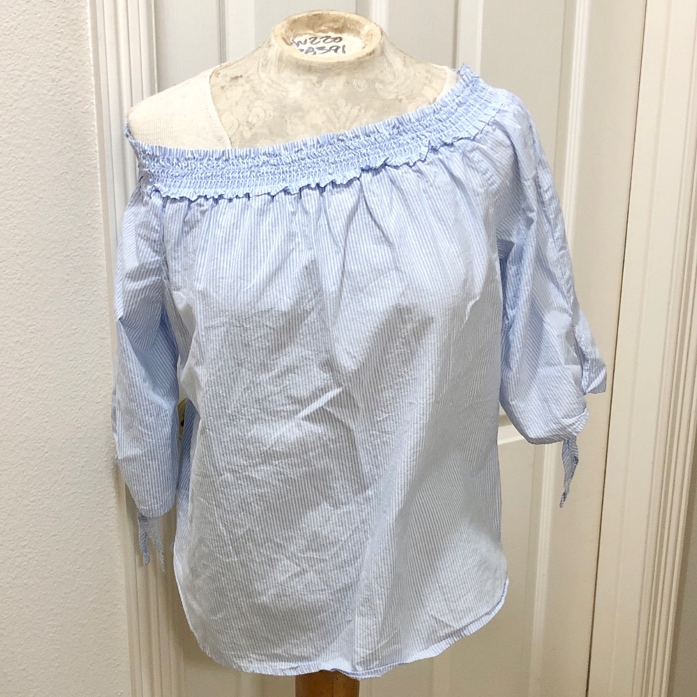 H&M Striped Off-Shoulder Tie-Sleeve Boho Top- Sz 4